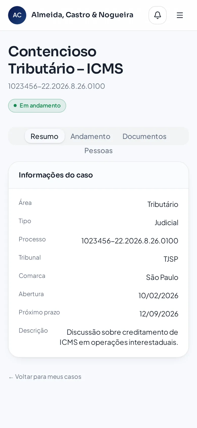 CRM para advogados na interface da LegalBridge